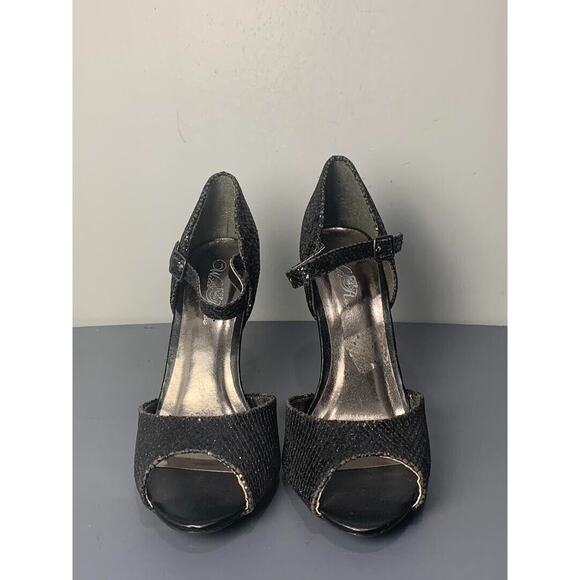 Wild Rose Womens Black Glitter Peep Toe Ankle Strap Heels Size 7.5 - Picture 2 of 8